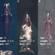 A scaled photo illustration comparing the body lengths of five North Atlantic right whales. The dashed outline in each panel represents the median model-estimated body length for a whale of the same age born in 1981.